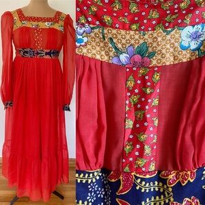 Vintage 70s YOUNG EDWARDIAN Maxi Dress *Size 5* Sheer Ruffled Boho Empire Dress